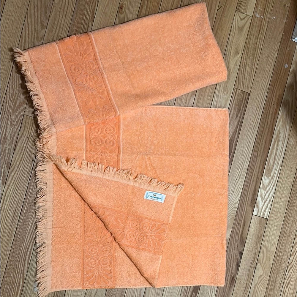 Vintage Orange Bath Towel deadstock brand new two orange Monticello cannon 1970